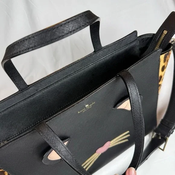 Kate‎ Spade Run Wild Leopard Hayden Cat Purse Bag Dani Brighton Black Cat Wallet